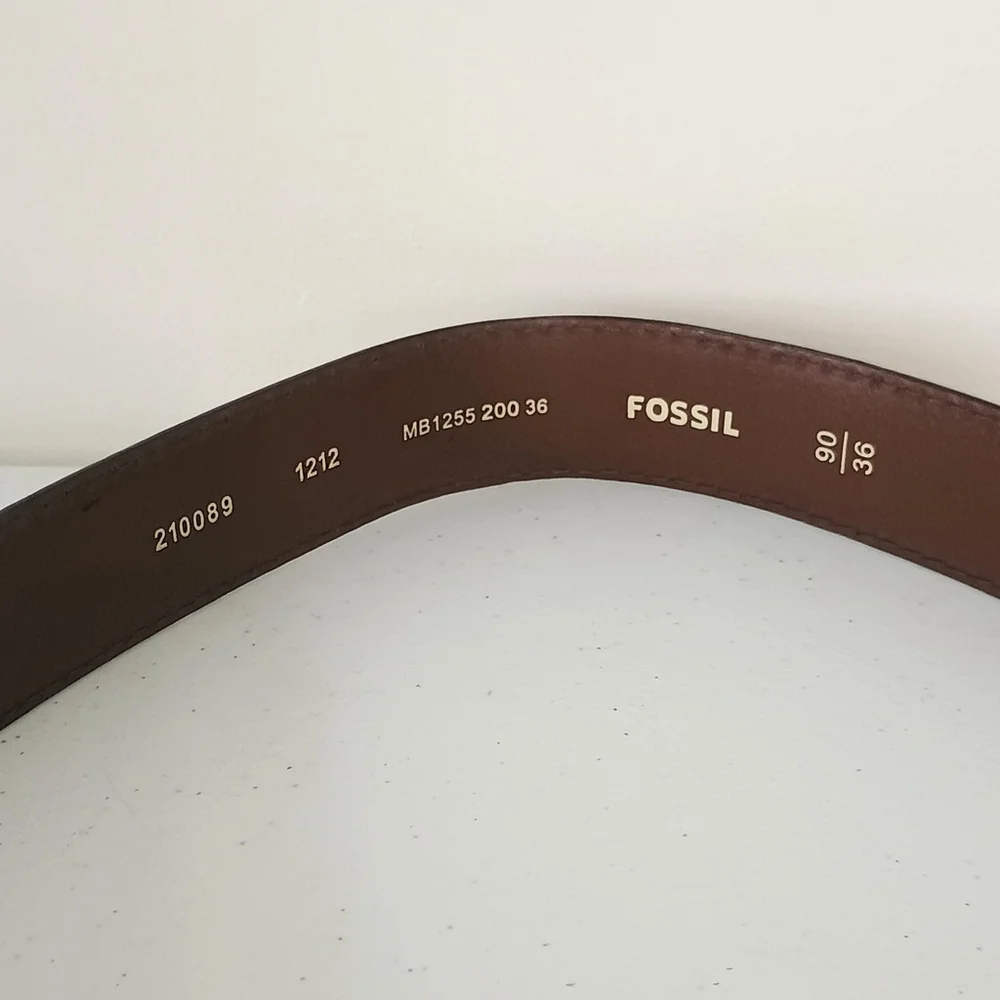 Fossil MB125520036 Brown Leather Belt 90/36 Silver Buckle